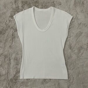 NWOT Cotton-Wool Blend Ribbed Scoop Neck Cap Sleeve Top